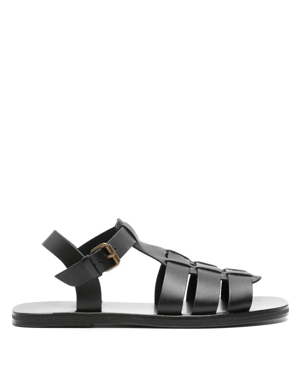 Ancient Greek Sandals Black Ektoras Flat Leather Sandals for men