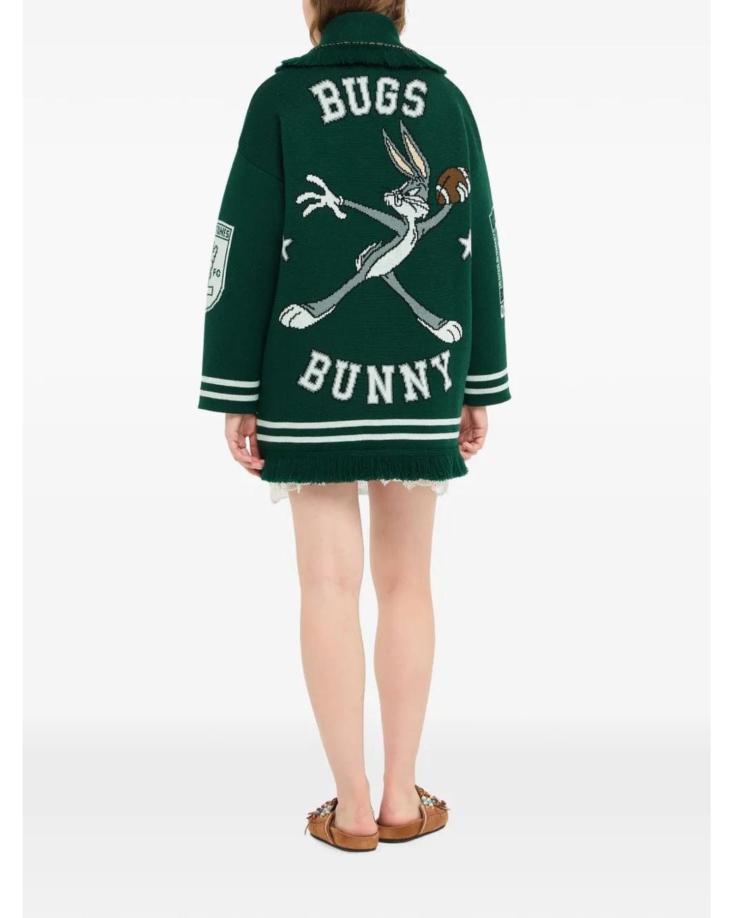 Alanui Green X Looney Tunes Sporty Bugs Bunny & Sylvester Wool Cardigan