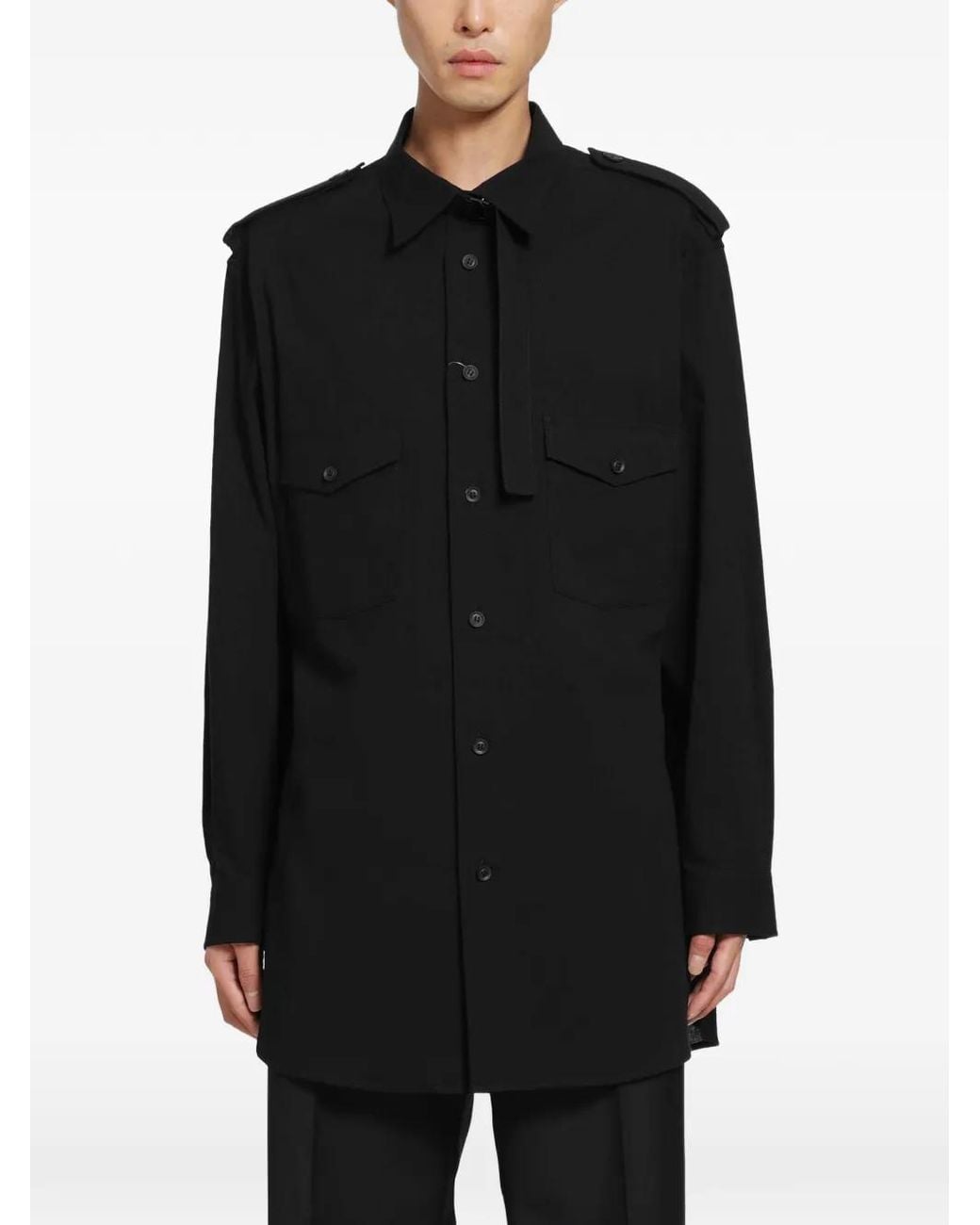 Yohji Yamamoto Black Epaulette Collar-Tab Shirt for men