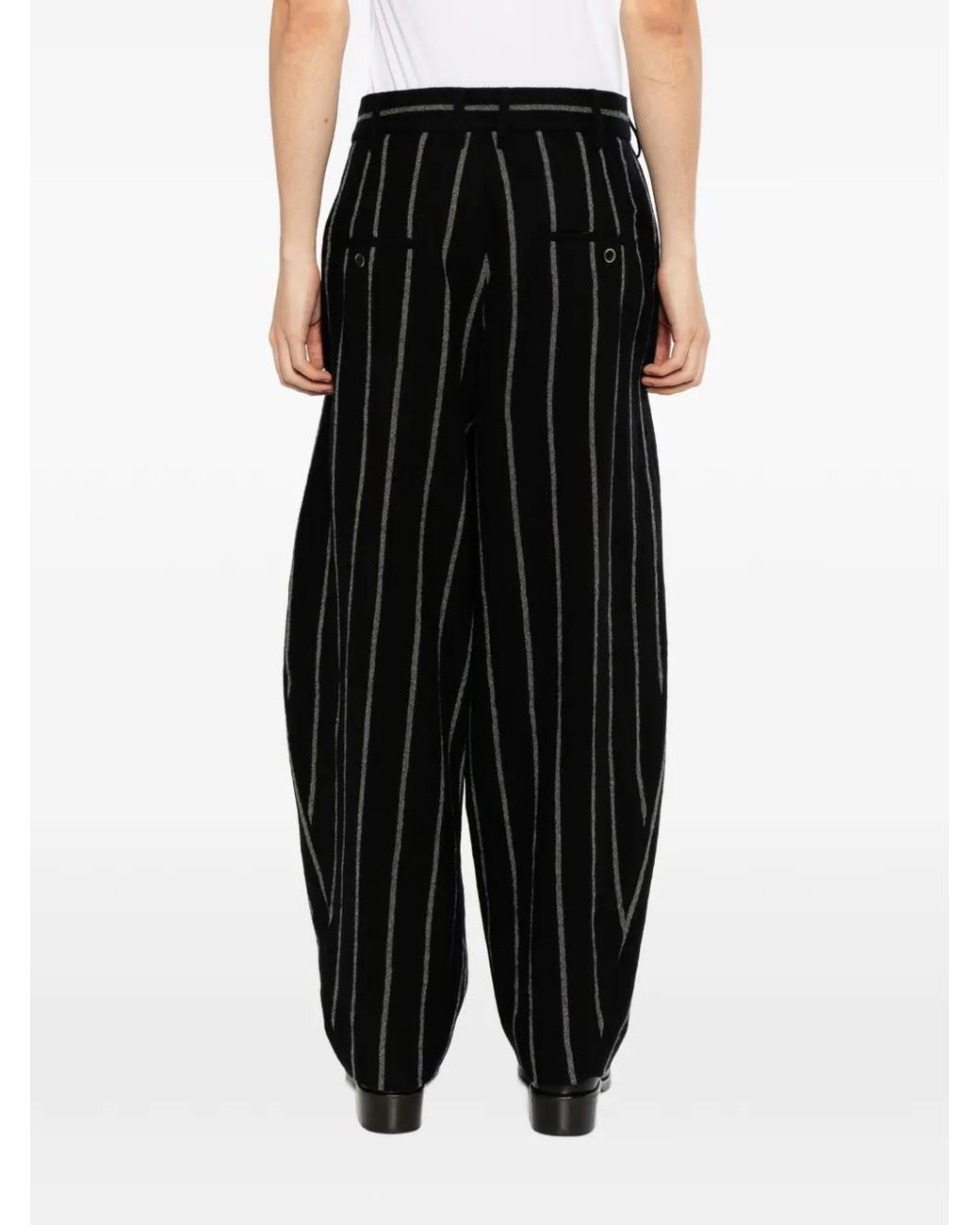 Uma Wang Black Pantalon En Laine À Rayures for men