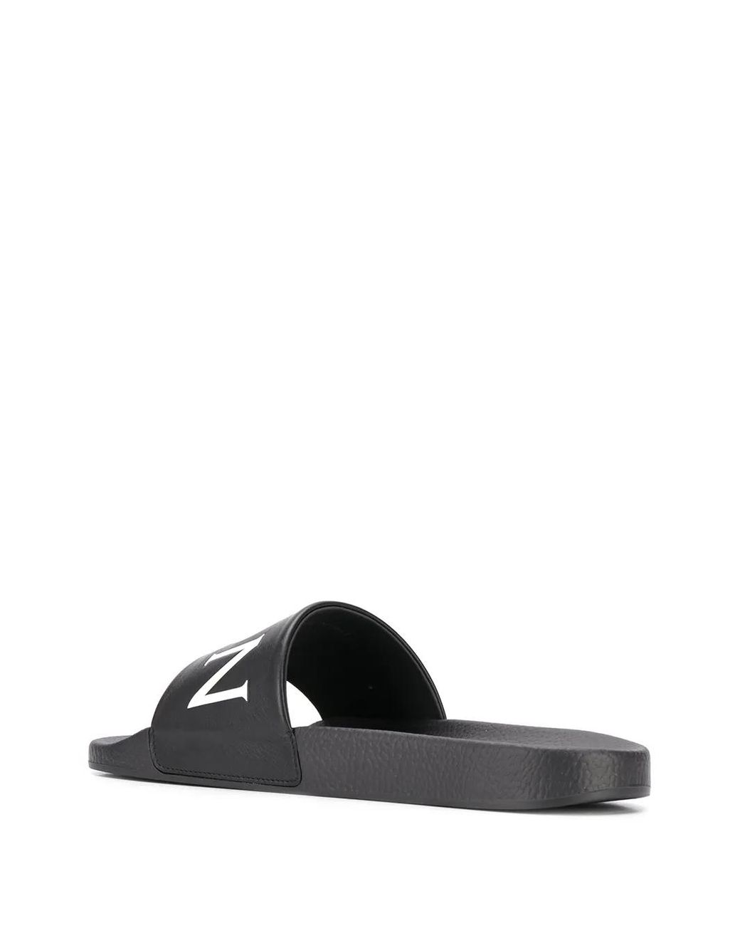 Moncler Black Leather Logo Slides for men