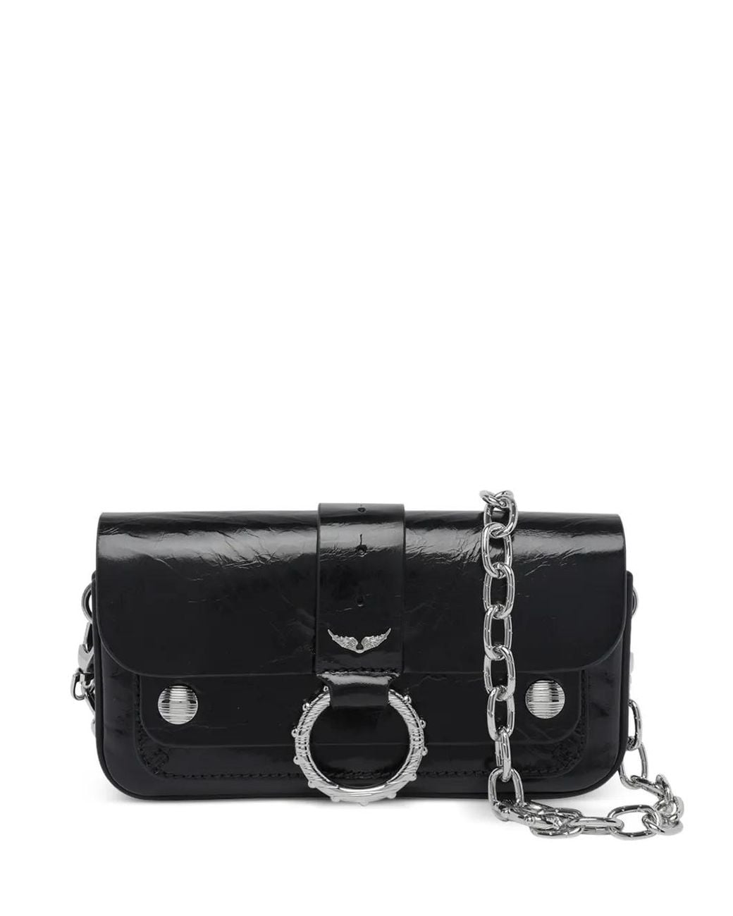 Zadig & Voltaire Black Portefeuille En Cuir À Effet Froissé Et Bandoulière Chaîne