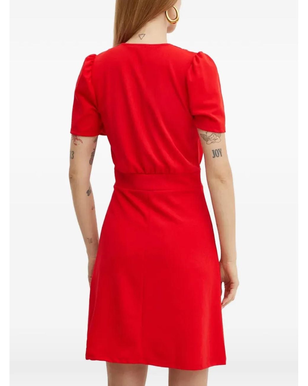 Morgan Red Buckle-Detail Mini Dress