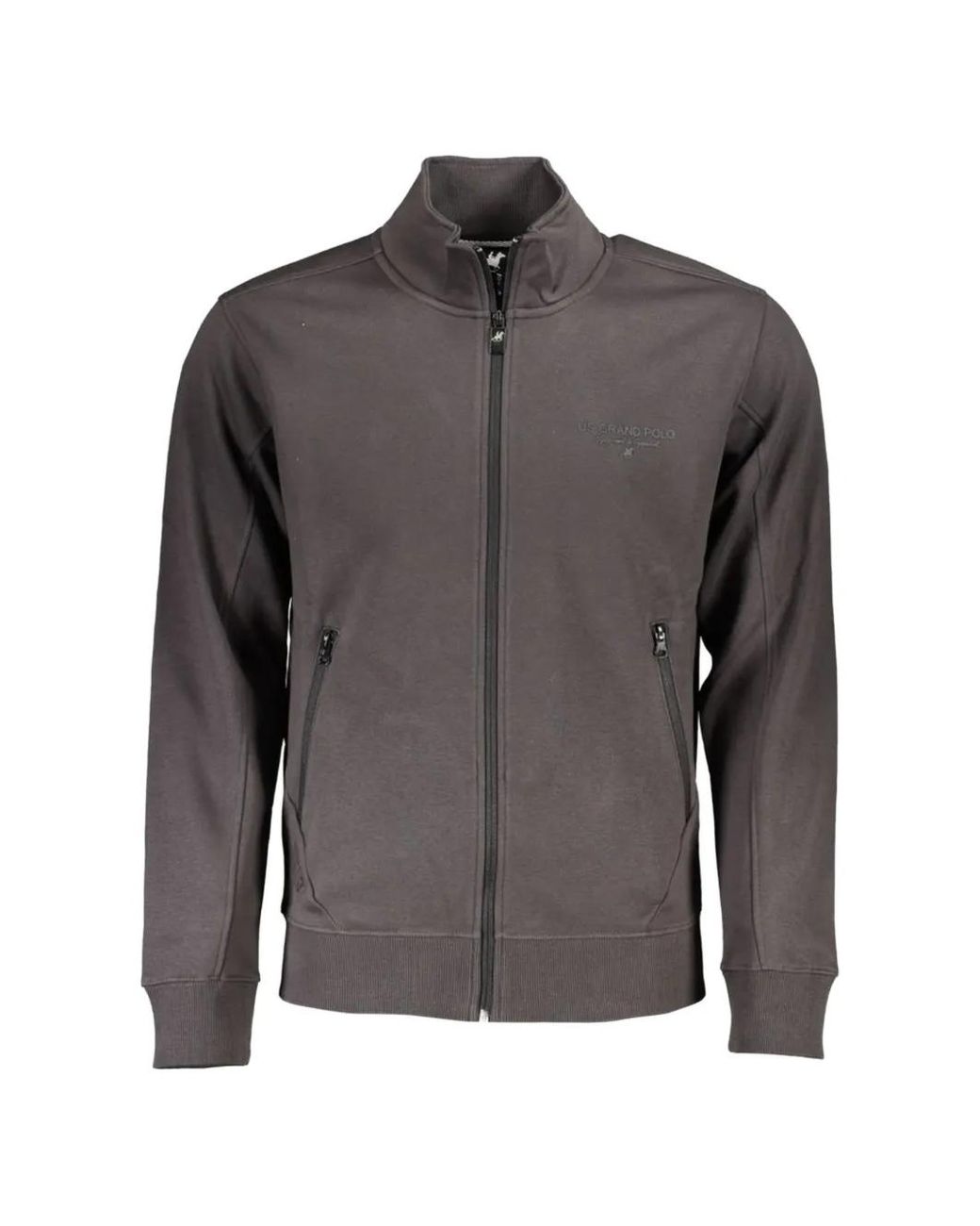 U.S. Grand Gray Mock-Neck Zip-Up Sweater for men
