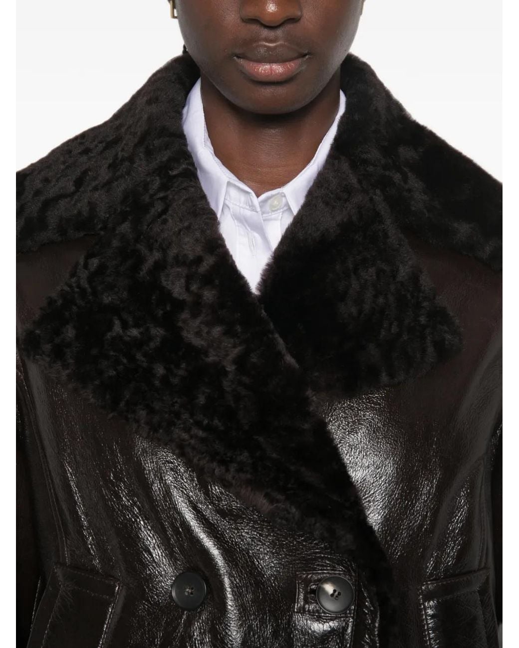 FURLING BY GIANI Black Shearling-Collar Double-Breasted Jacket