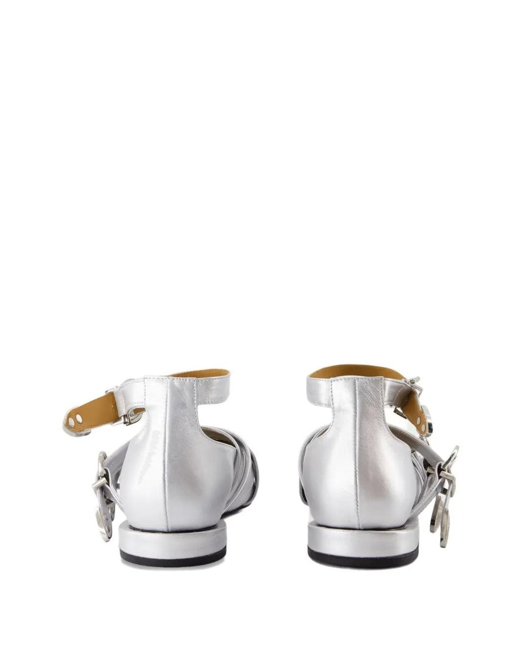 Toga White Buckle-Strap Pointed Ballet Flats