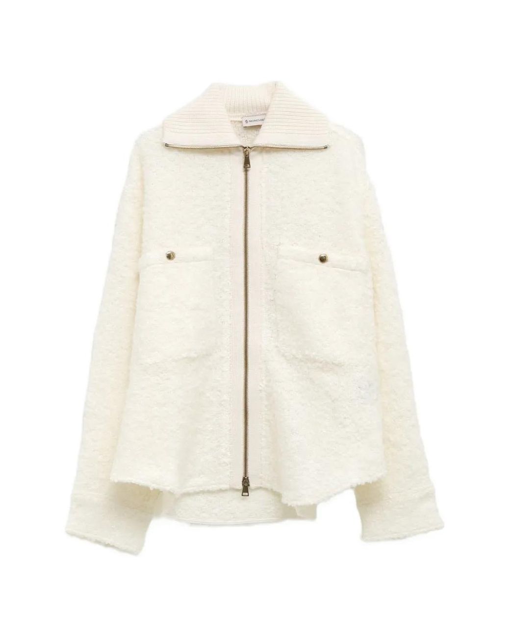 Moncler Natural Tweed Bouclé-Knit Zip-Up Jacket