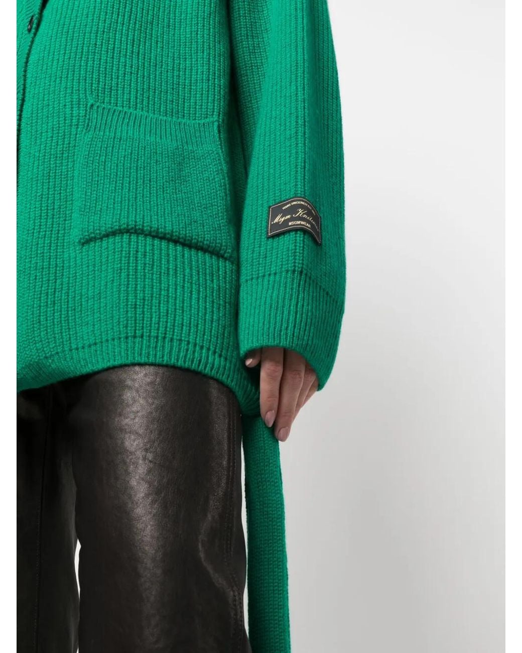 MSGM Green Ribbed-Knit Wool-Blend Cardigan