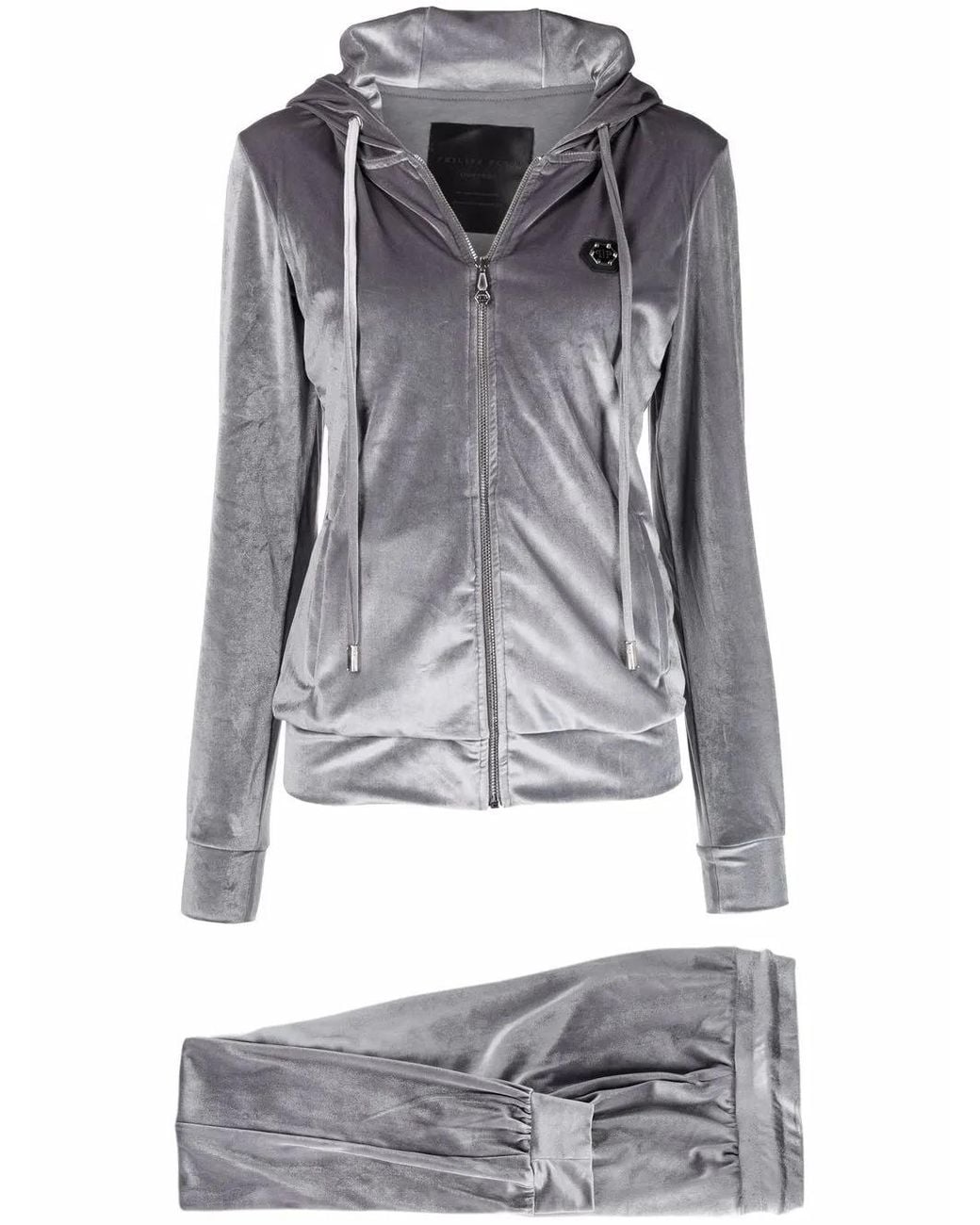 Philipp Plein Gray Logo-Embellished Velvet Tracksuit