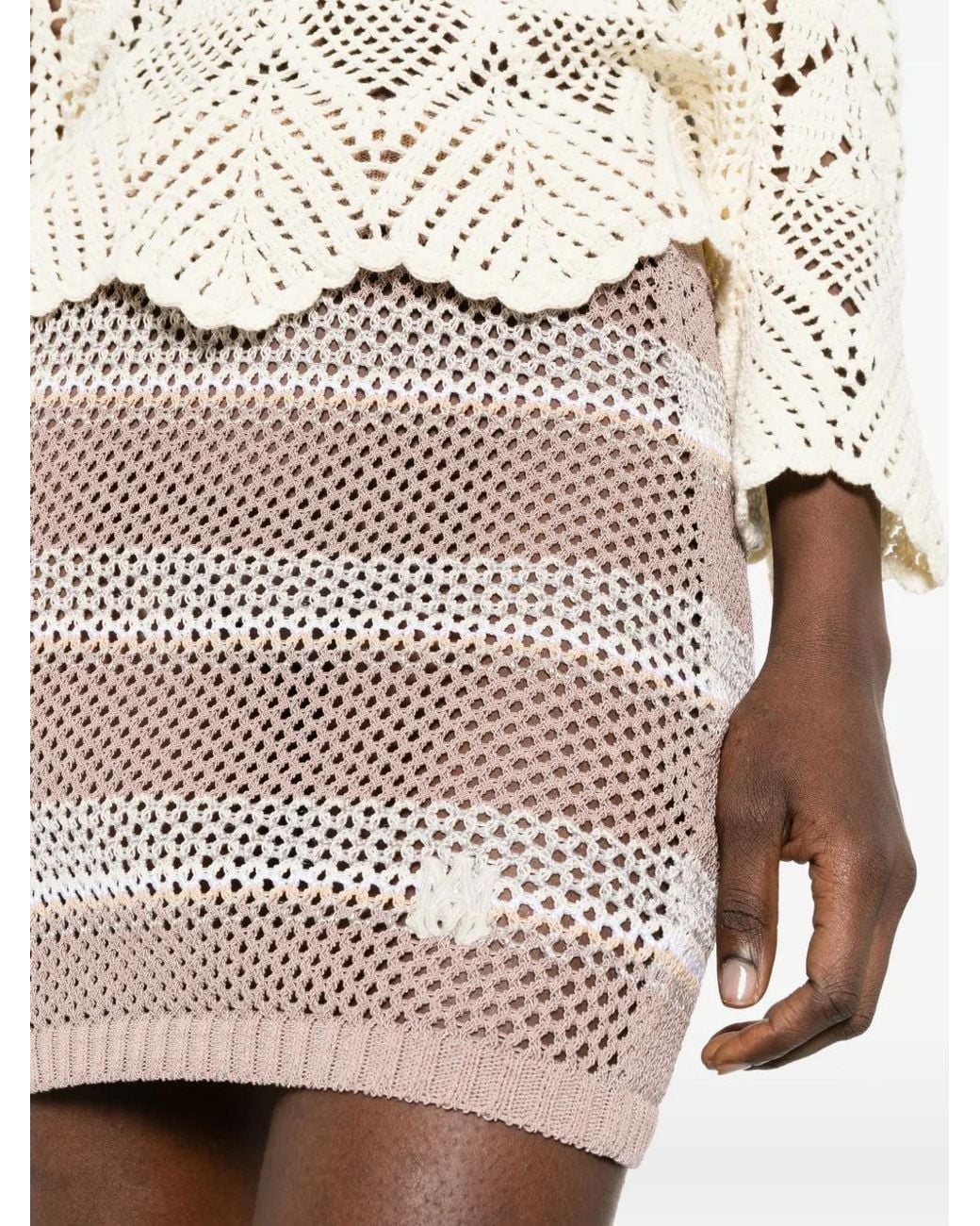 Amiri Natural Ma Stripe Crochet Mini Skirt