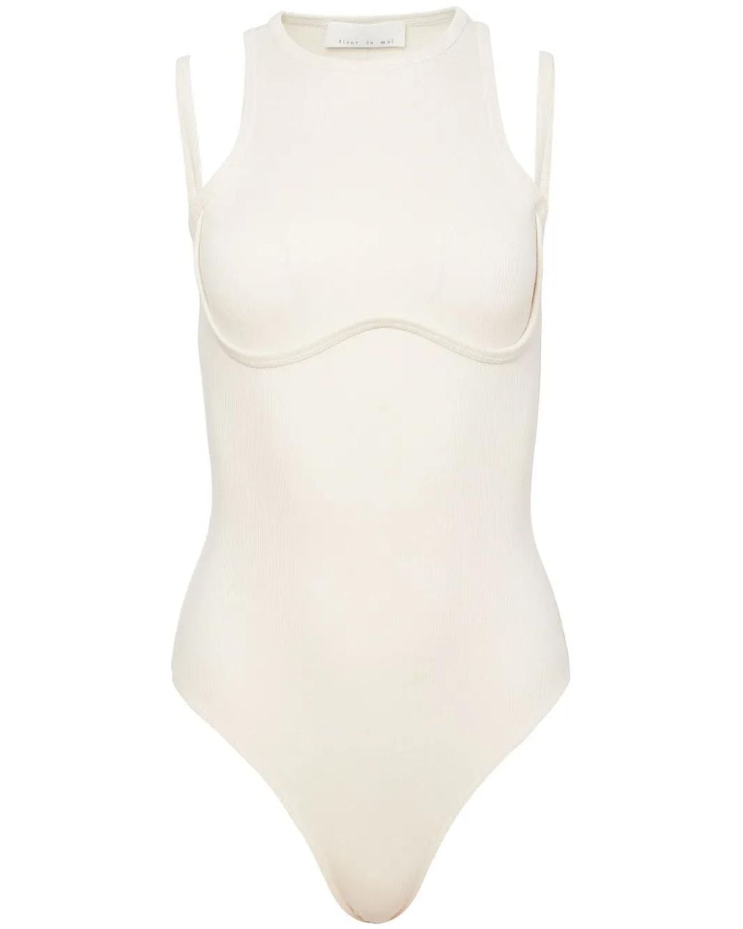 Fleur du Mal Geribbelde Body Met Bandjes in het White