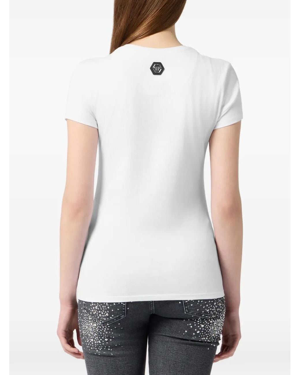 Philipp Plein White Pure Fit T-Shirt Signature Crystal