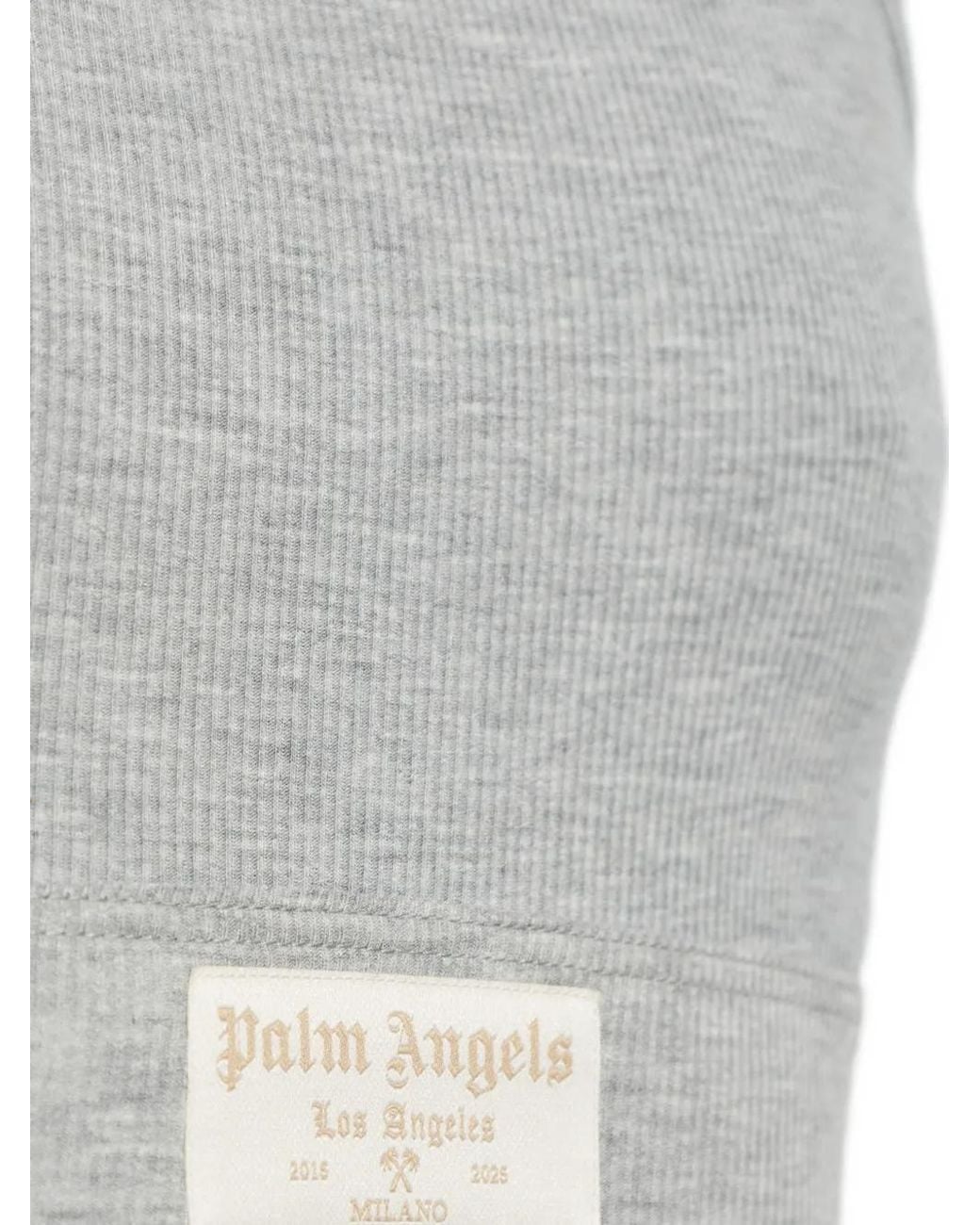 Palm Angels Gray Ribbed Logo-Patch Top