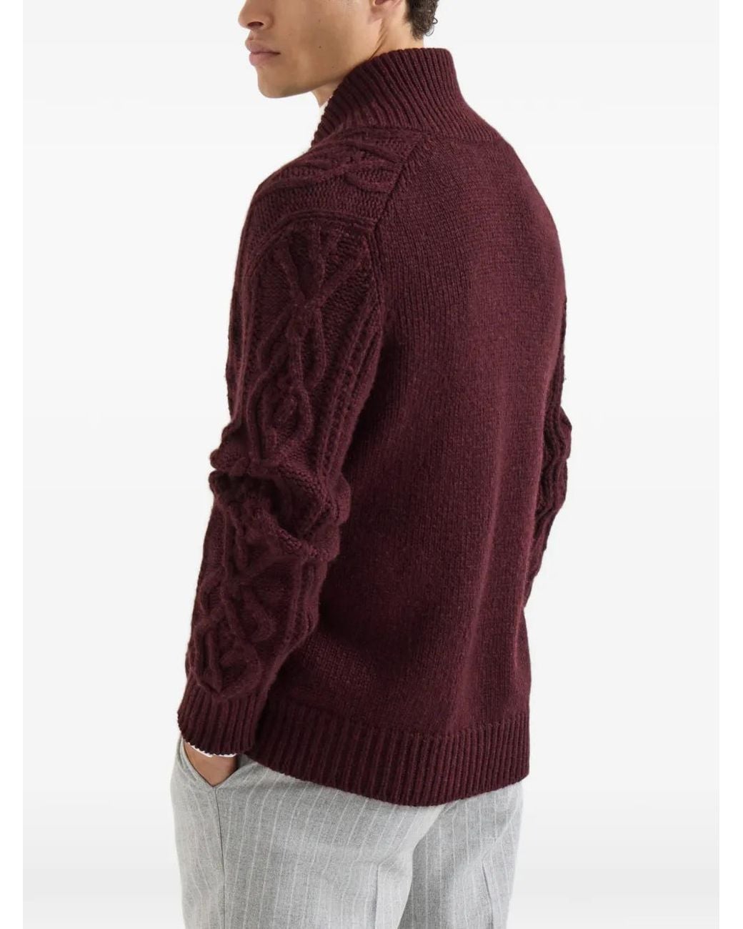 Brunello Cucinelli Purple Cashmere Feather-Yarn Cable-Knit Cardigan With Metal Buttons for men