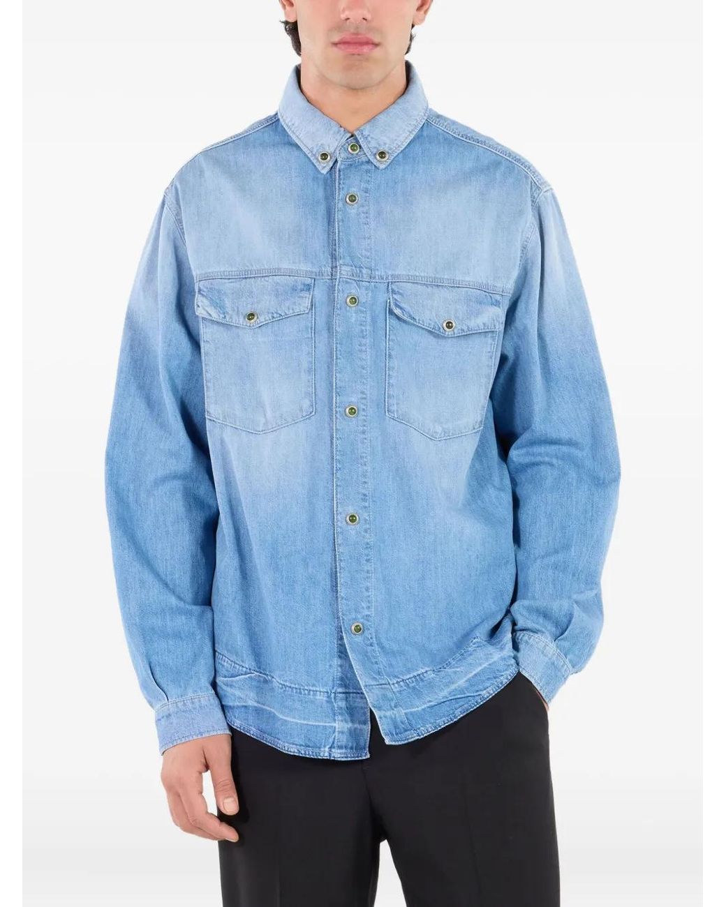 Roberto Cavalli Blue Stud-Button Denim Shirt for men