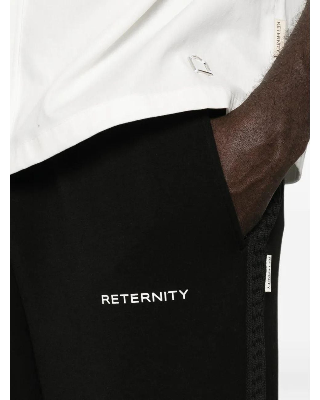 RETERNITY Black Logo-Print Drawstring Track Pants for men