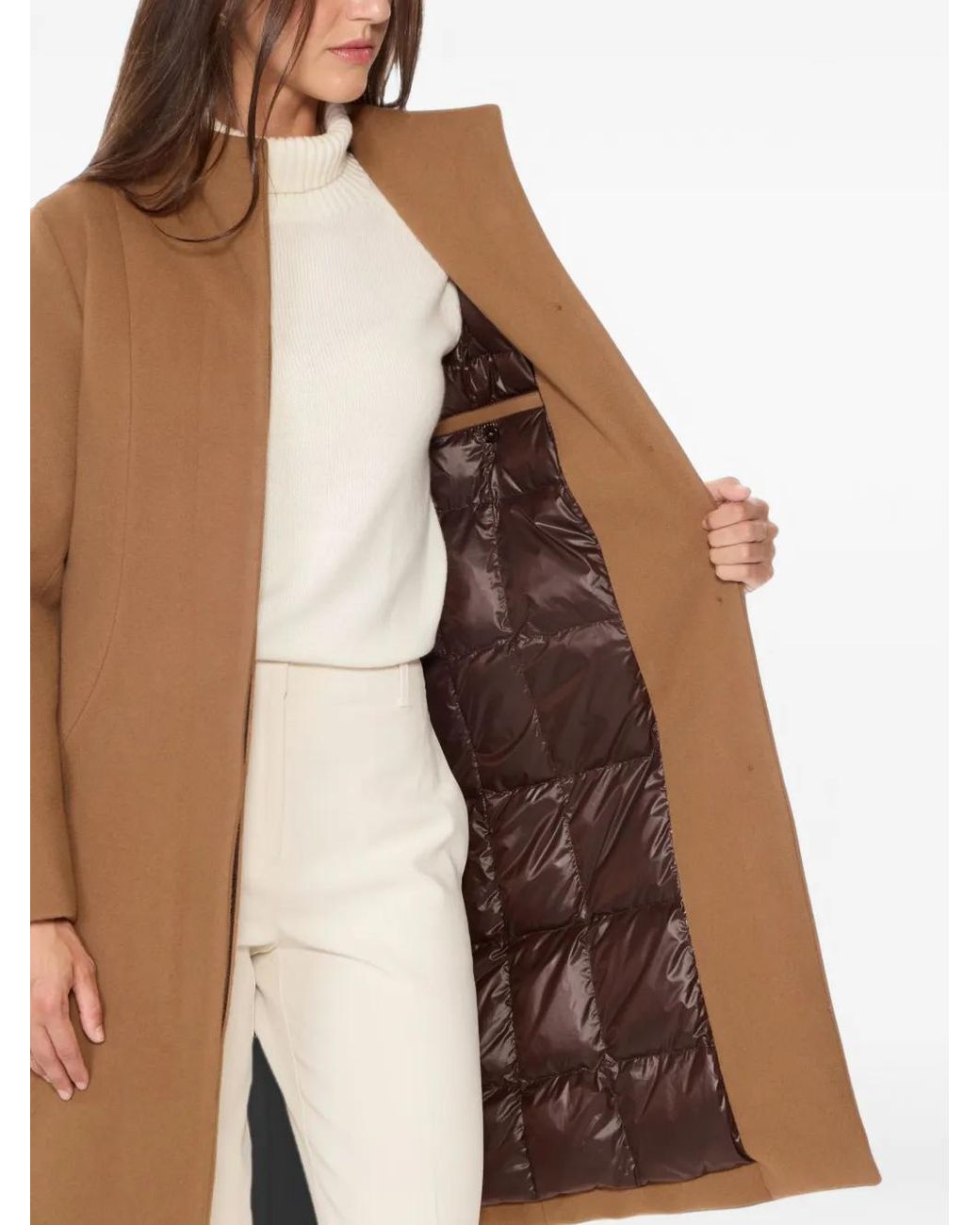 Norwegian Wool Brown Stand-Collar Belted Coat