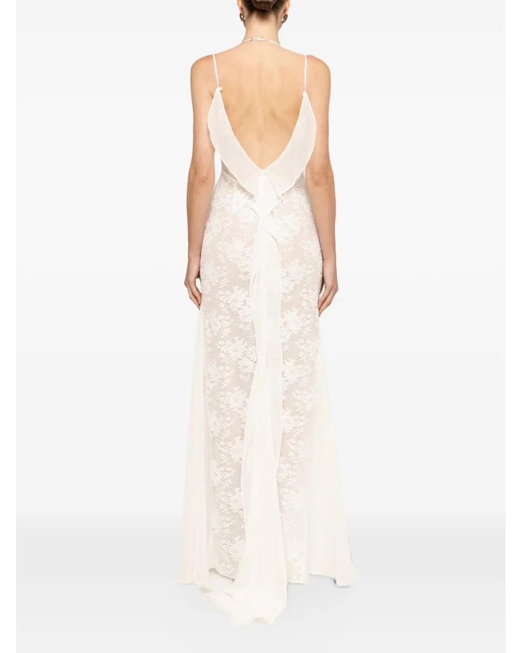 Nissa White Beaded Lace Maxi Dress