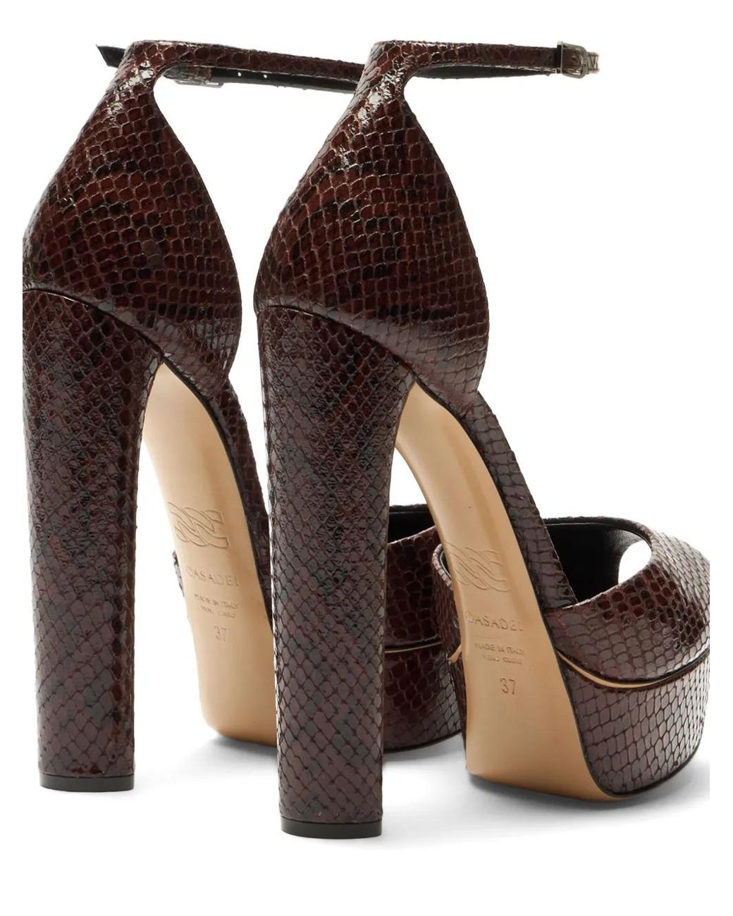Casadei Brown Flora Python-Effect Platform Sandals