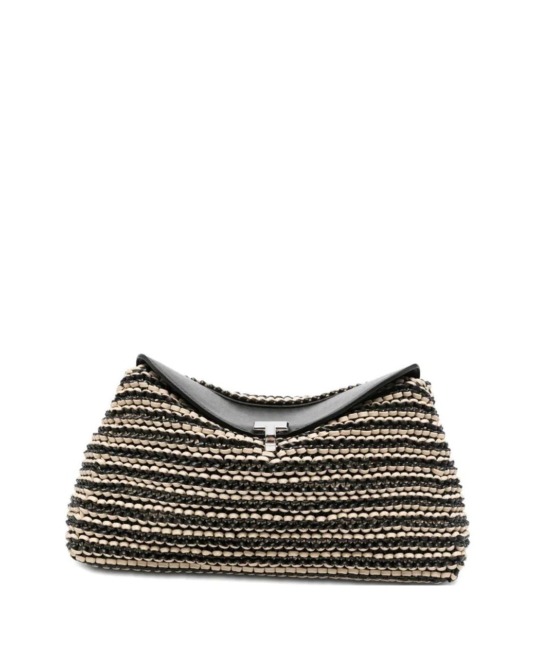 Totême Black T-Lock Woven-Leather Clutch