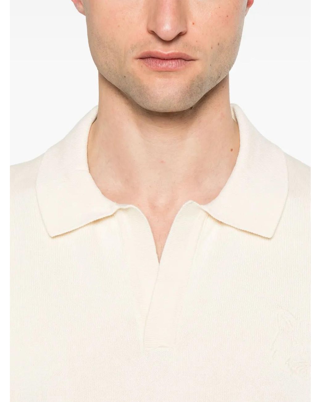 Maison Kitsuné White Bold Fox Head Embroidered Knitted Polo Clothing for men