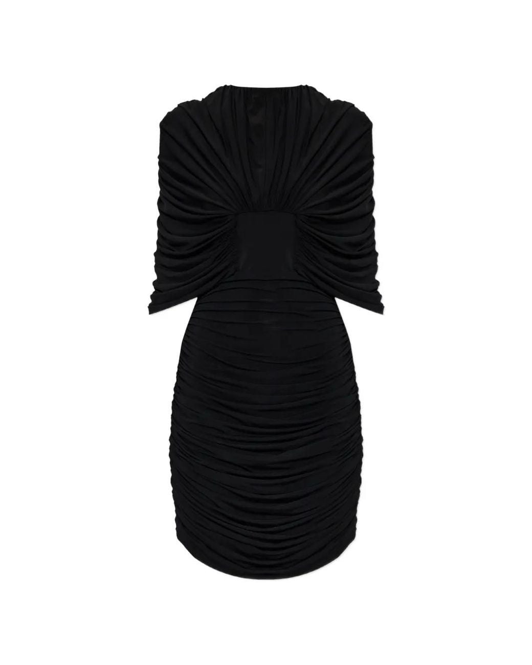 The Mannei Black Ruched Draped-Detail Mini Dress