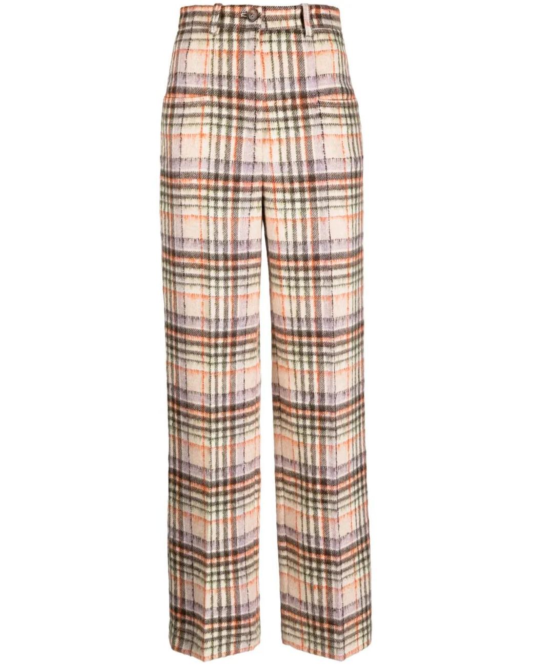 Sonia Rykiel Natural Checked Felted Wool Straight-Leg Trousers