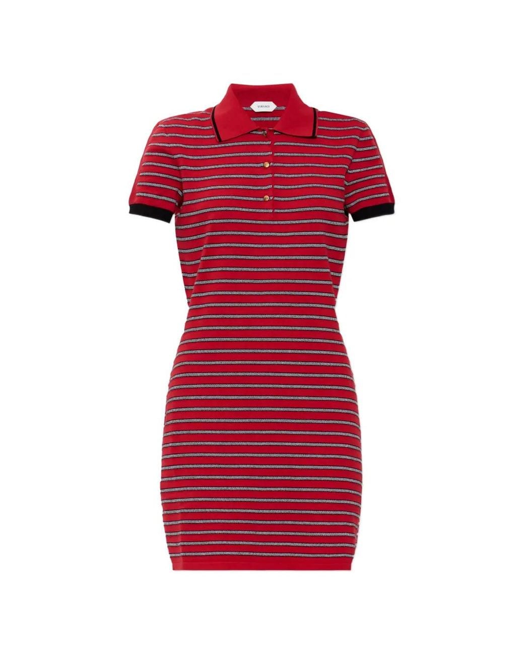 Versace Red Greca-Pattern Striped Mini Dress