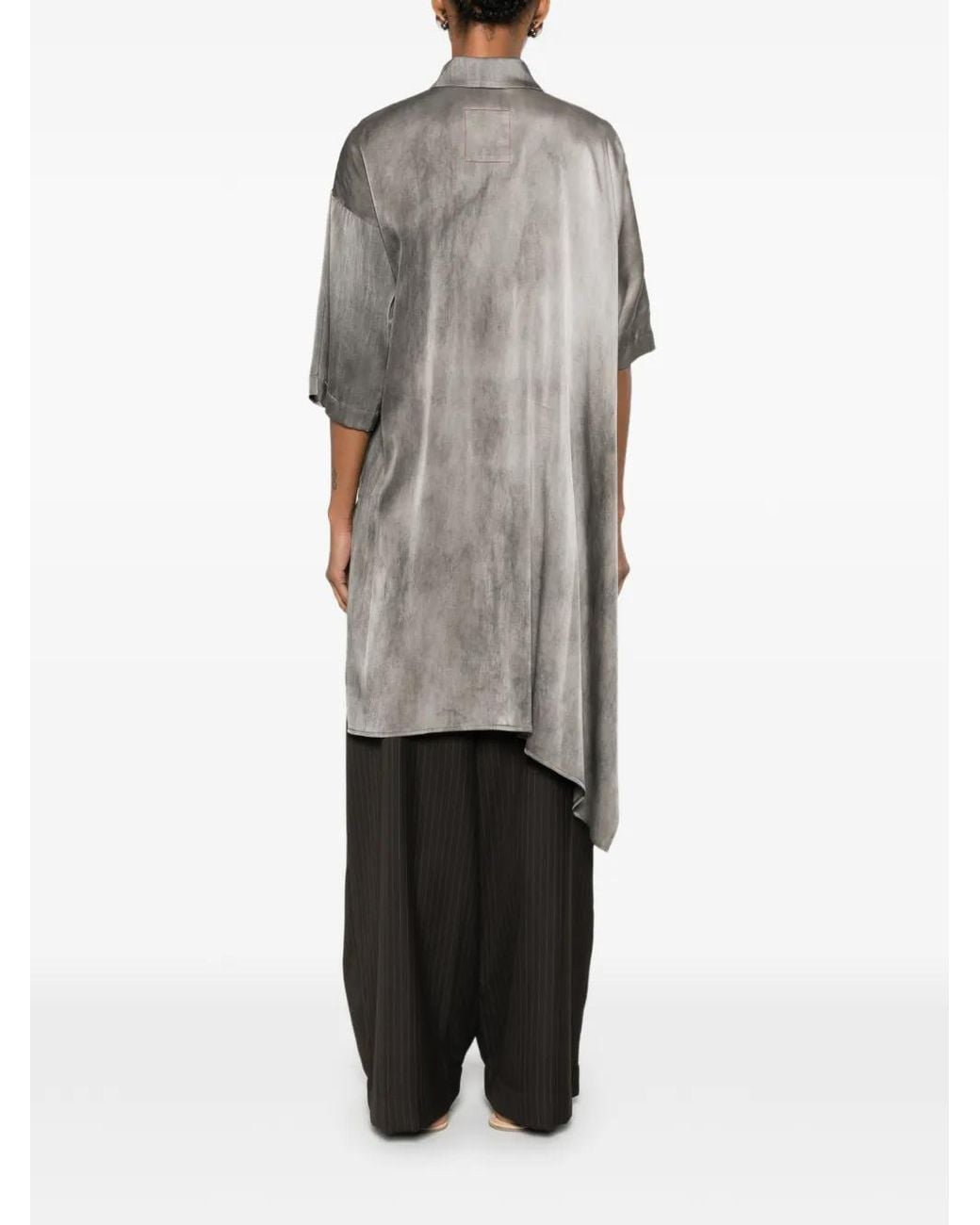 Uma Wang Gray Asymmetric-Hem Short-Sleeve Shirt