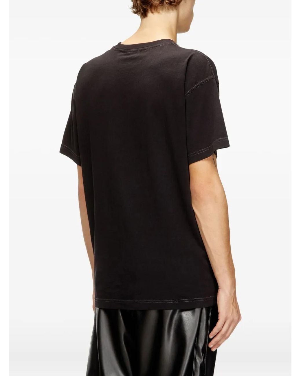 DIESEL Black Cotton T-Shirt With Laser Print for men