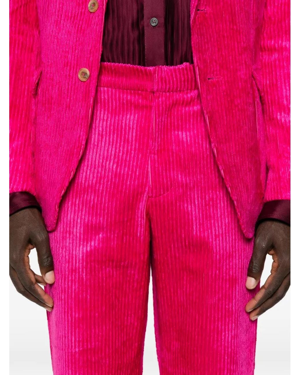 Sanderlak Pink Pantalon Court En Velours Côtelé