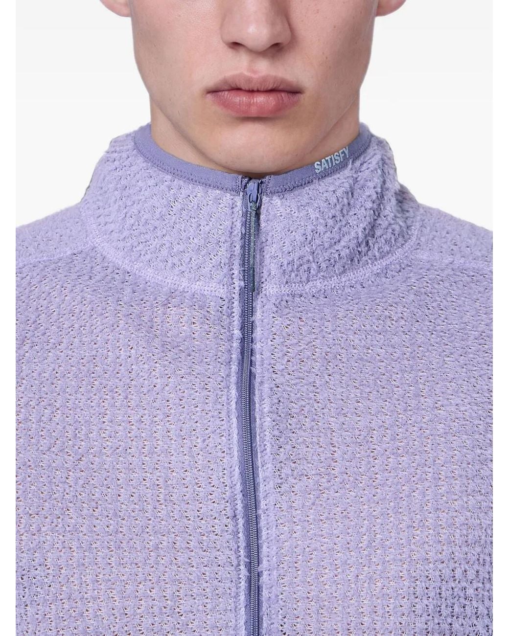 Satisfy Purple Fuzzfleece Textured-Knit Quarter-Zip Sweater for men
