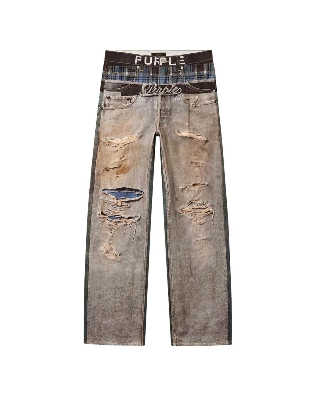 Purple Brand Gray Trompe L'Oeil Boxer Distressed Jeans for men