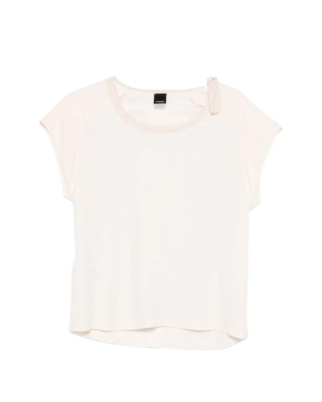 Pinko White T-Shirt With Side Bow On The Neck