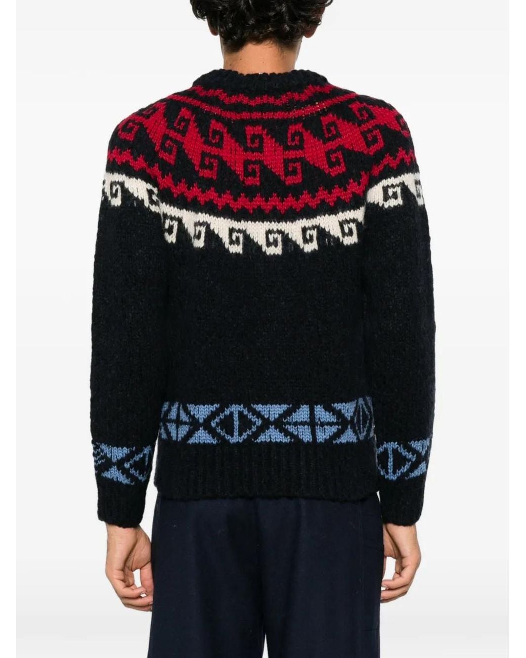 Moncler Red Geometric Jacquard-Knit Sweater for men