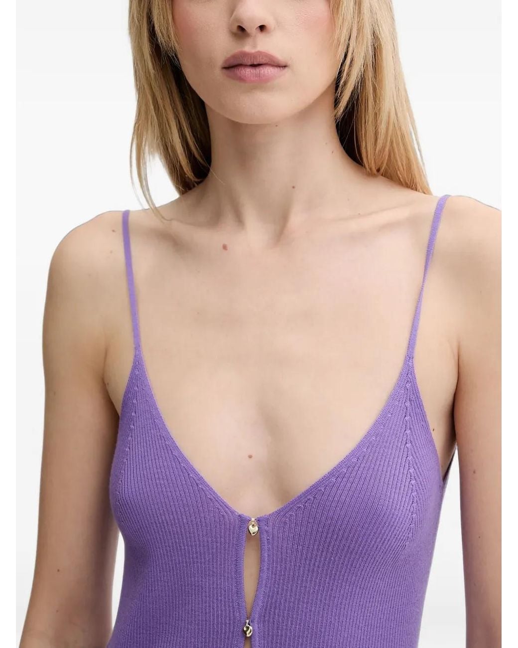 From Future Purple Cut-Out V-Neck Top