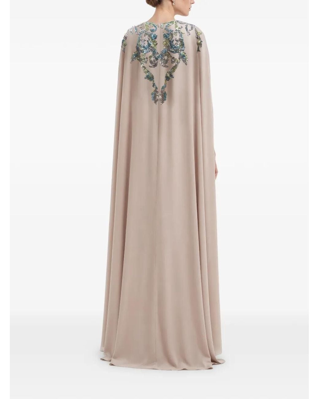 Saiid Kobeisy Natural Embellished-Front Cape Dress