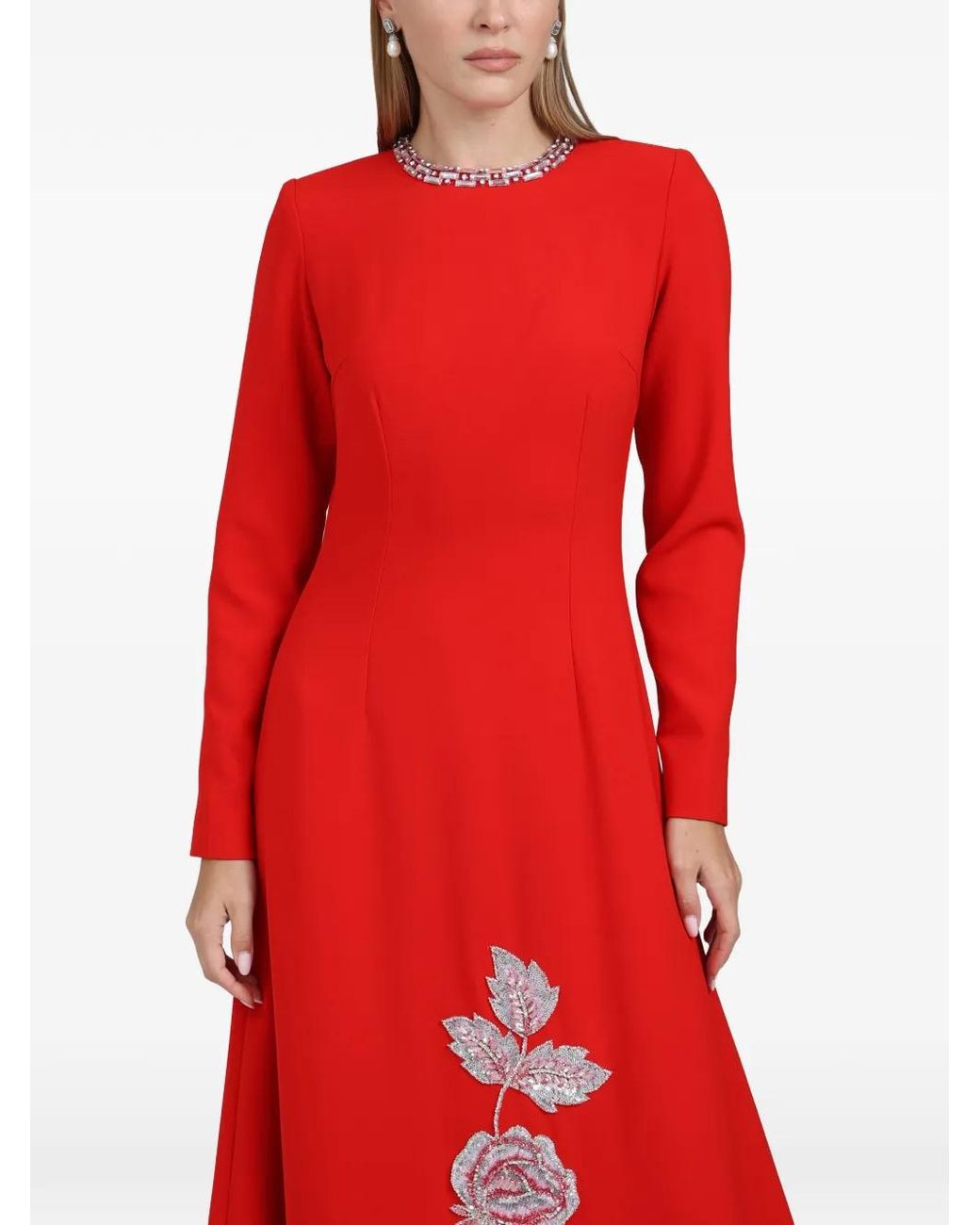 Dina Melwani Floral Embroidered Column Maxi Dress