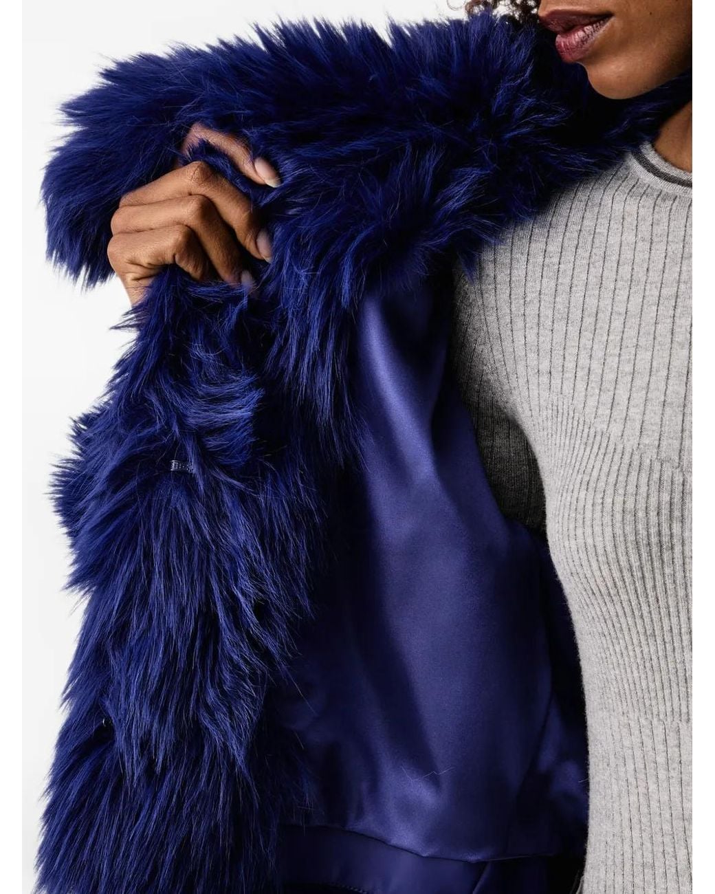 Patrizia Pepe Blue Faux-Fur Shawl-Collar Jacket