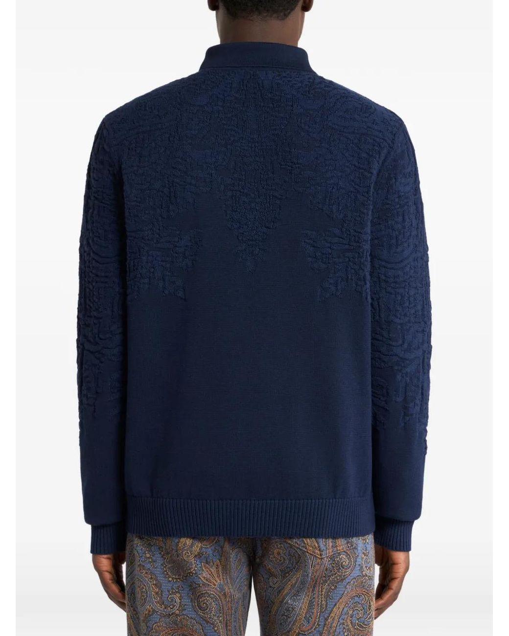 Etro Blue Pull Style Polo En Coton Et Laine À Motif Paisley for men