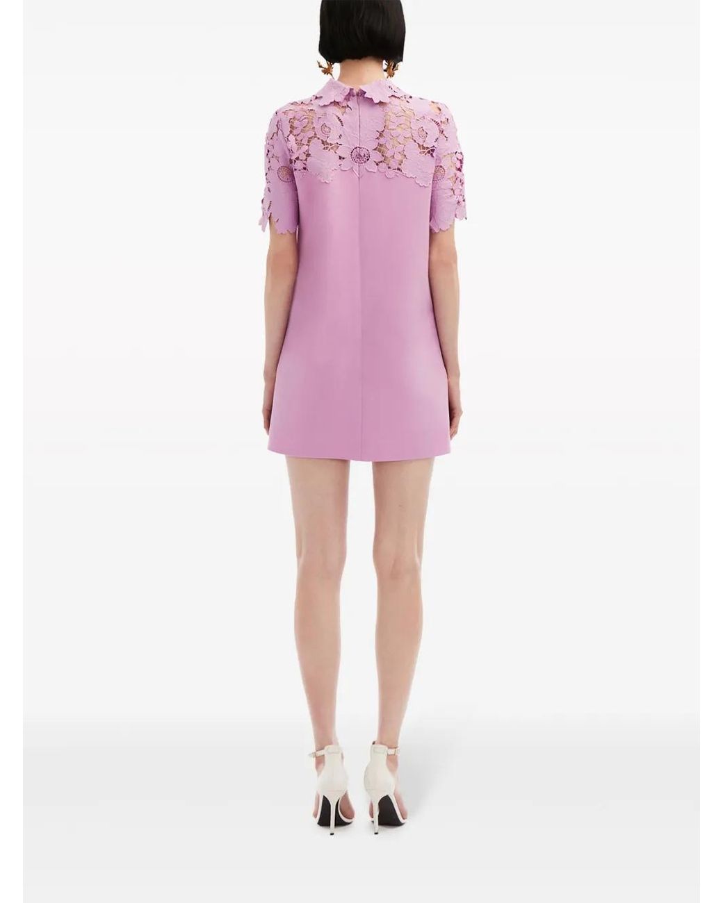 Oscar de la Renta Pink Lace-Trimmed Wool-Blend Minidress