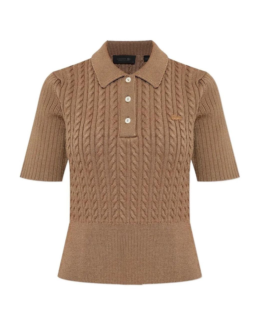 Lacoste Brown Cable-Knit Polo Shirt