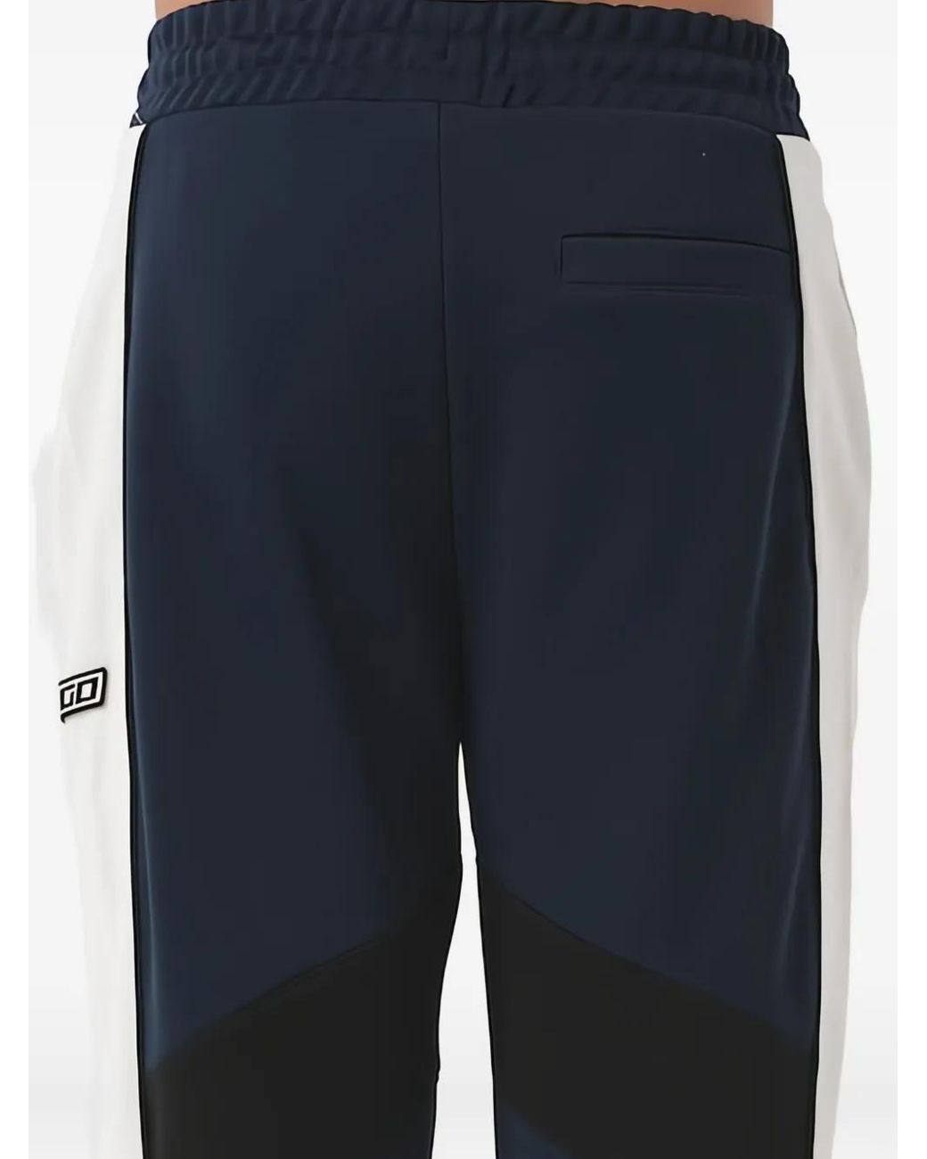 HUGO Blue Panelled Logo-Patch Track Pants for men