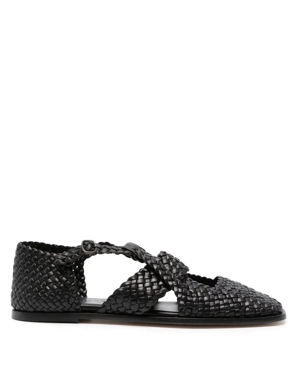 Hereu Black Cut-Out Leather Ballerina Shoes