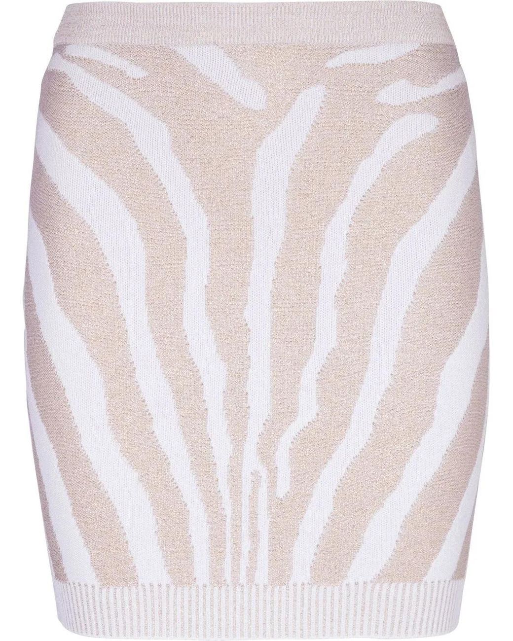 Balmain White High Waist Zebra Print Knit Short Skirt