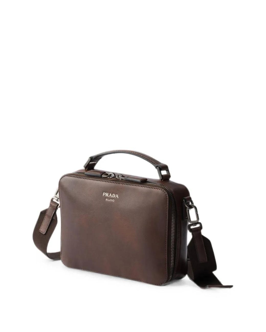 Prada Brown Brique Leather Bag for men
