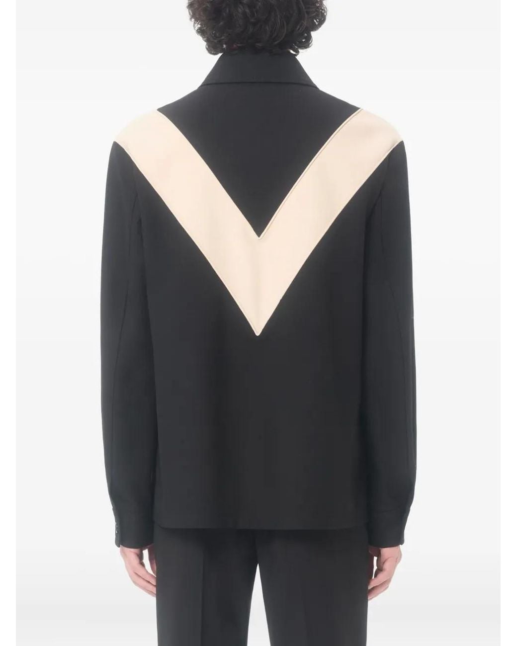 Valentino Garavani Black Logo-Patch Overshirt for men