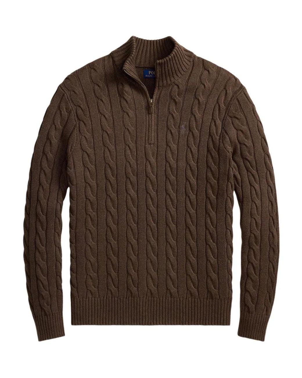 Polo Ralph Lauren Brown Cable-Knit Half-Zip Sweater for men