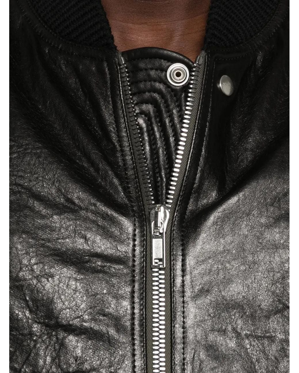 Rick Owens Black Leather Bomber Jacket for men