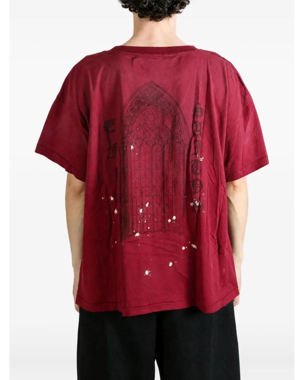 SAITOS Red Patch-Detail Graphic-Print T-Shirt